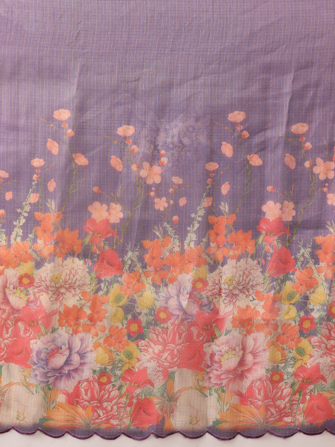 Hiral Fashion Lavender Kota Doria Tissue Silk Floral Digital Print Saree