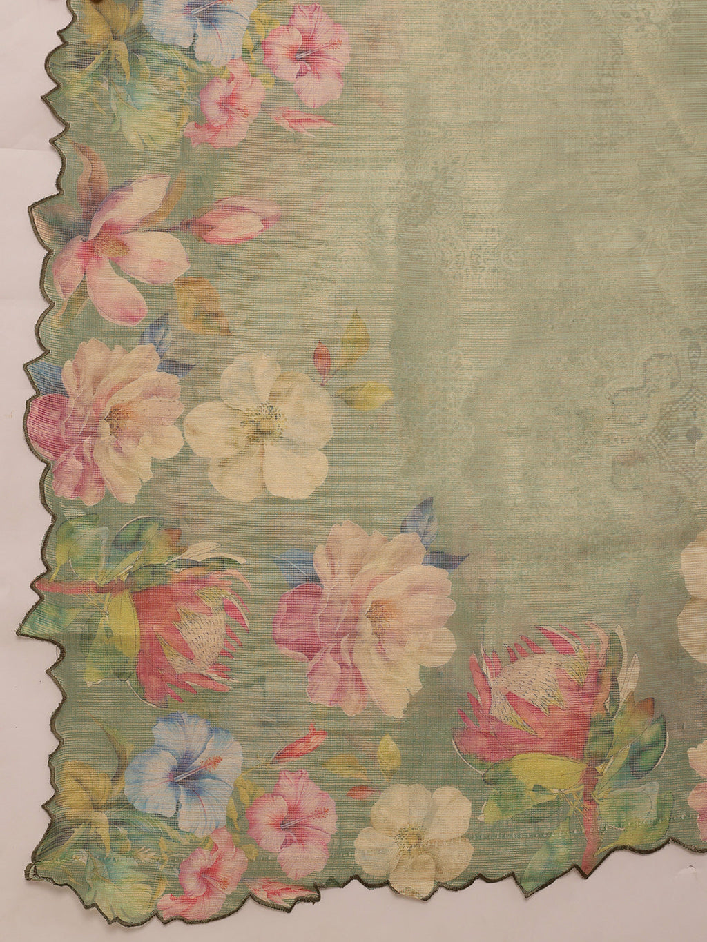 Hiral Fashion Green Kota Doria Tissue Silk Floral Digital Print Saree