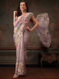 Hiral Fashion Lavender Kota Doria Tissue Silk Floral Digital Print Saree