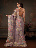 Hiral Fashion Lavender Kota Doria Tissue Silk Floral Digital Print Saree