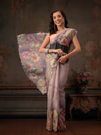Hiral Fashion Lavender Kota Doria Tissue Silk Floral Digital Print Saree