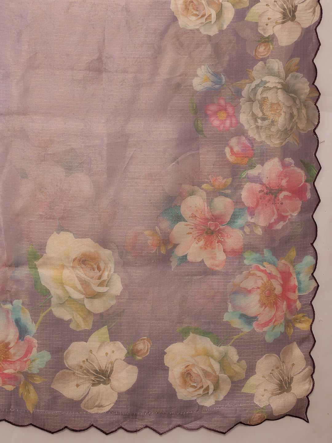 Hiral Fashion Lavender Kota Doria Tissue Silk Floral Digital Print Saree