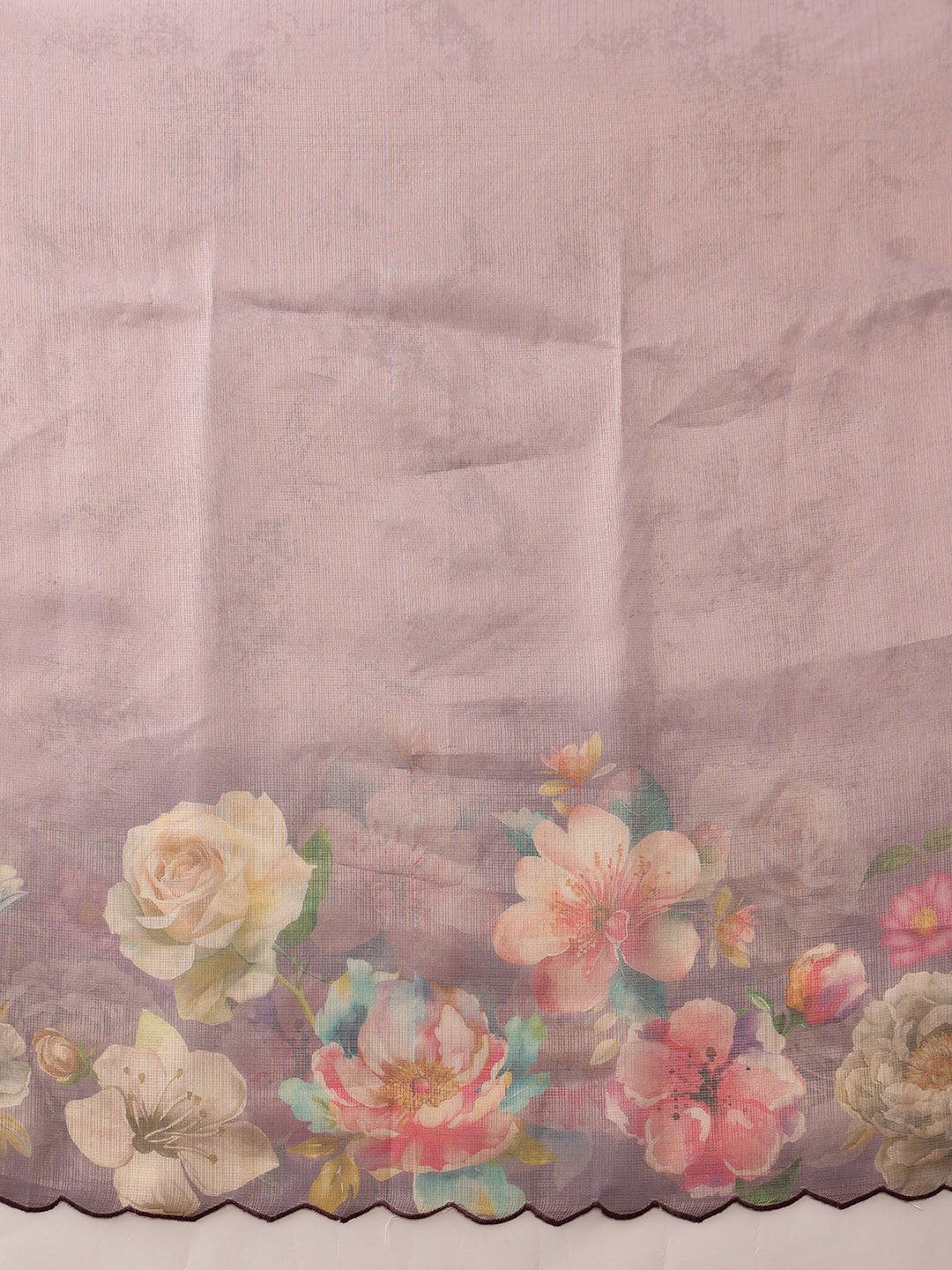 Hiral Fashion Lavender Kota Doria Tissue Silk Floral Digital Print Saree