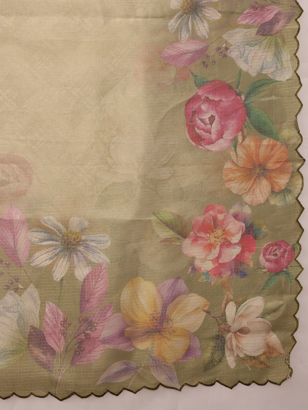 Hiral Fashion Olive Kota Doria Tissue Silk Floral Digital Print Saree