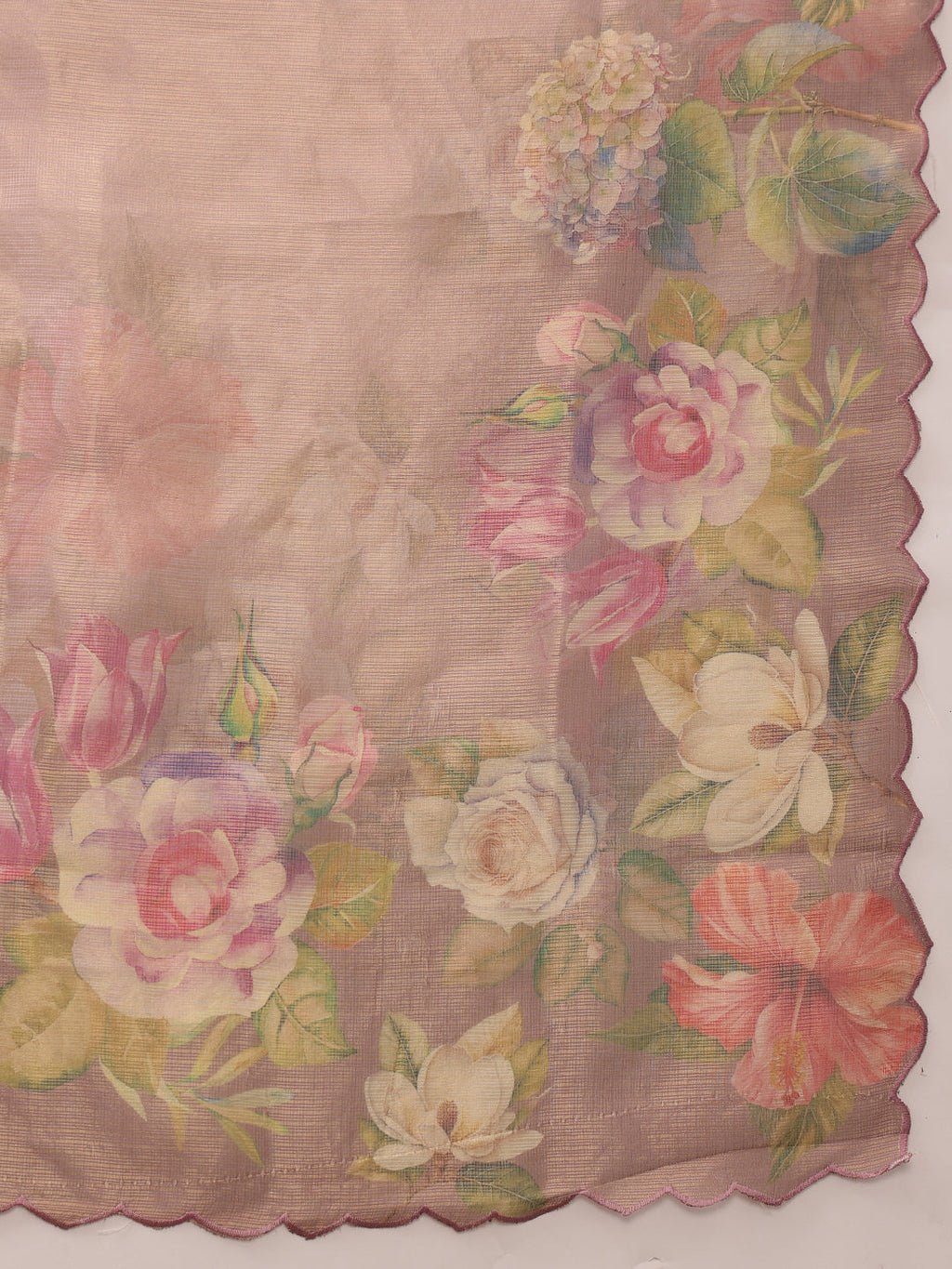 Hiral Fashion Peach Kota Doria Tissue Silk Floral Digital Print Saree