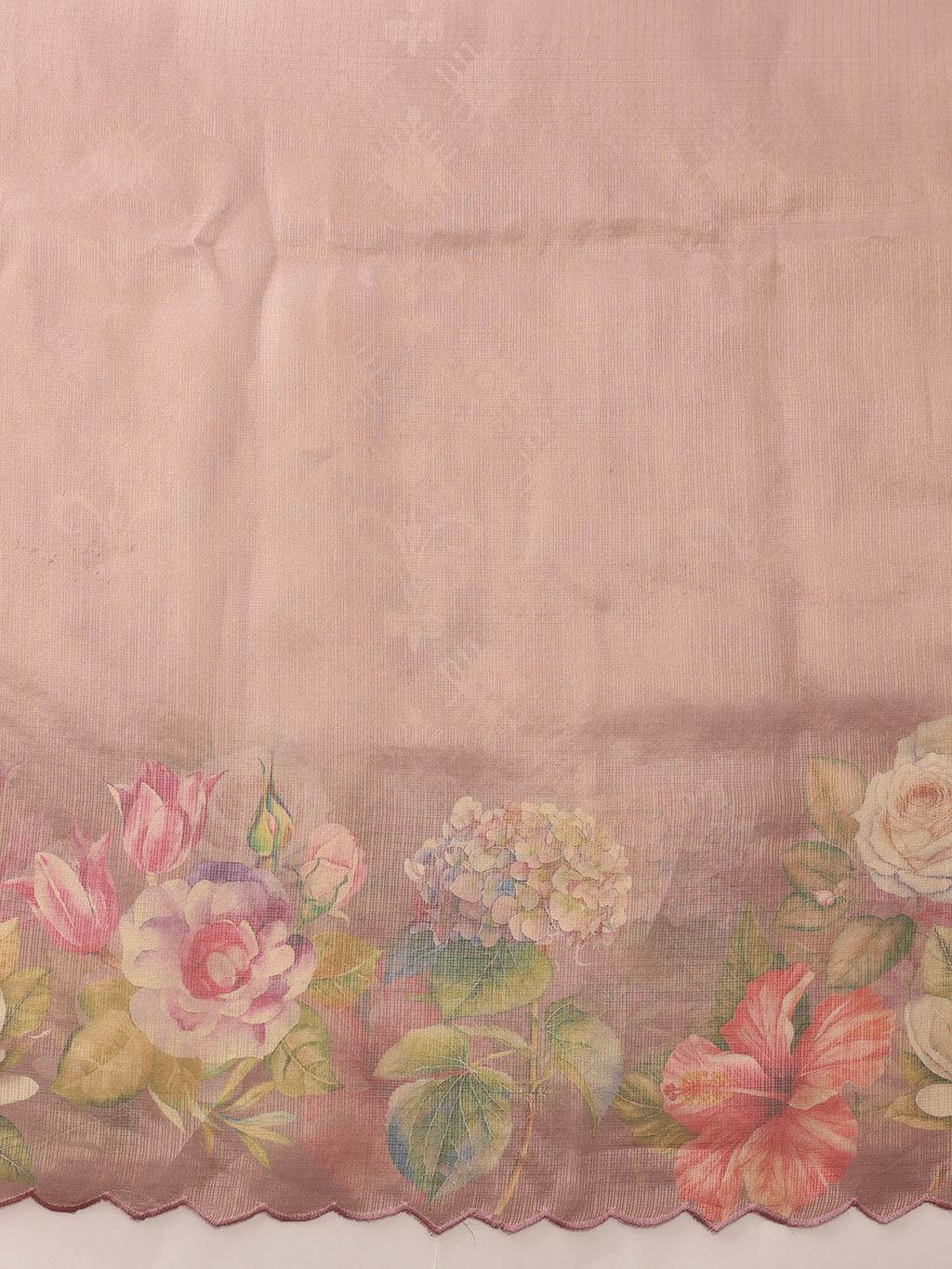 Hiral Fashion Peach Kota Doria Tissue Silk Floral Digital Print Saree