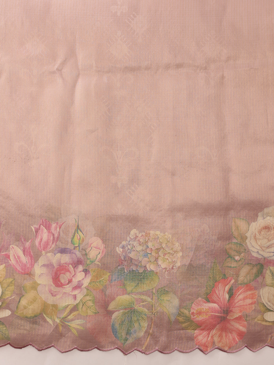 Hiral Fashion Peach Kota Doria Tissue Silk Floral Digital Print Saree