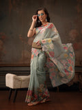 Hiral Fashion Teal Kota Doria Tissue Silk Floral Digital Print Saree