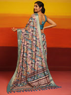 Turquoise Silk Blend Woven Zari Design Floral Saree with Unstitched Blouse - Hiral Fashion