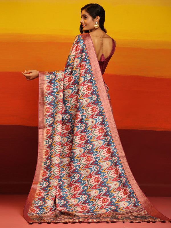 Pink Silk Blend Woven Zari Design Striped Saree with Unstitched Blouse - Hiral Fashion