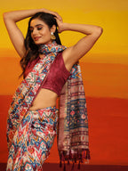 Pink Silk Blend Woven Zari Design Striped Saree with Unstitched Blouse - Hiral Fashion