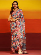 Pink Silk Blend Woven Zari Design Striped Saree with Unstitched Blouse - Hiral Fashion