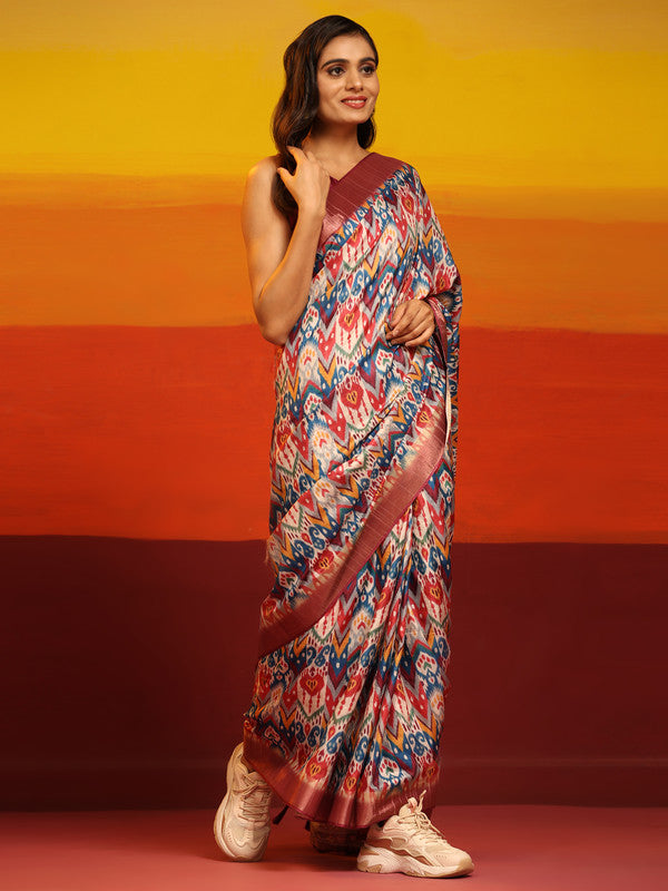 Pink Silk Blend Woven Zari Design Striped Saree with Unstitched Blouse - Hiral Fashion