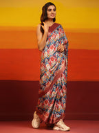 Pink Silk Blend Woven Zari Design Striped Saree with Unstitched Blouse - Hiral Fashion