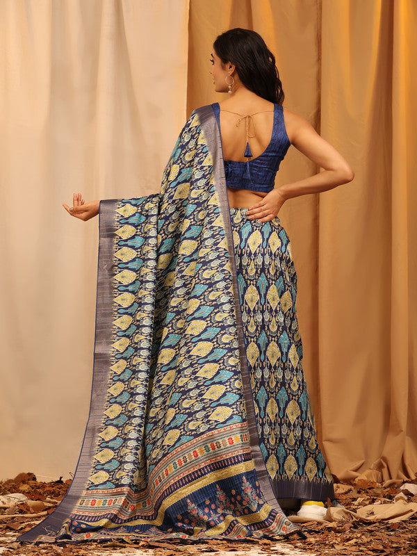 White Silk Blend Woven Zari Design Ethnic Motifs Saree with Unstitched Blouse - Hiral Fashion