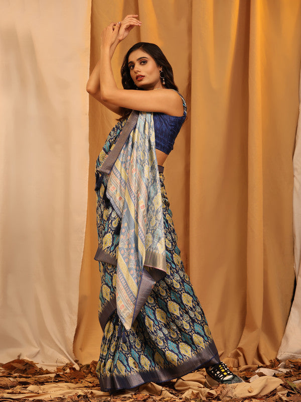 White Silk Blend Woven Zari Design Ethnic Motifs Saree with Unstitched Blouse - Hiral Fashion