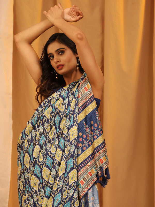 White Silk Blend Woven Zari Design Ethnic Motifs Saree with Unstitched Blouse - Hiral Fashion