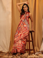 Cream Silk Blend Woven Zari Design Ethnic Motifs Saree with Unstitched Blouse - Hiral Fashion