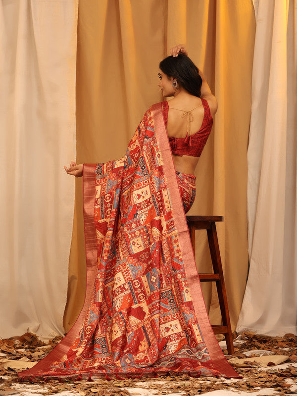 Cream Silk Blend Woven Zari Design Ethnic Motifs Saree with Unstitched Blouse - Hiral Fashion