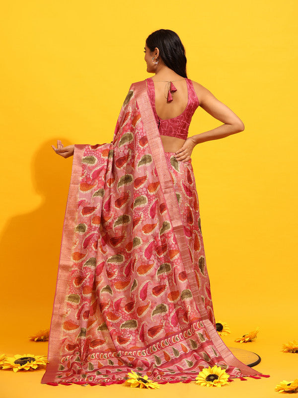 Green Silk Blend Woven Zari Design Paisley Saree with Unstitched Blouse - Hiral Fashion