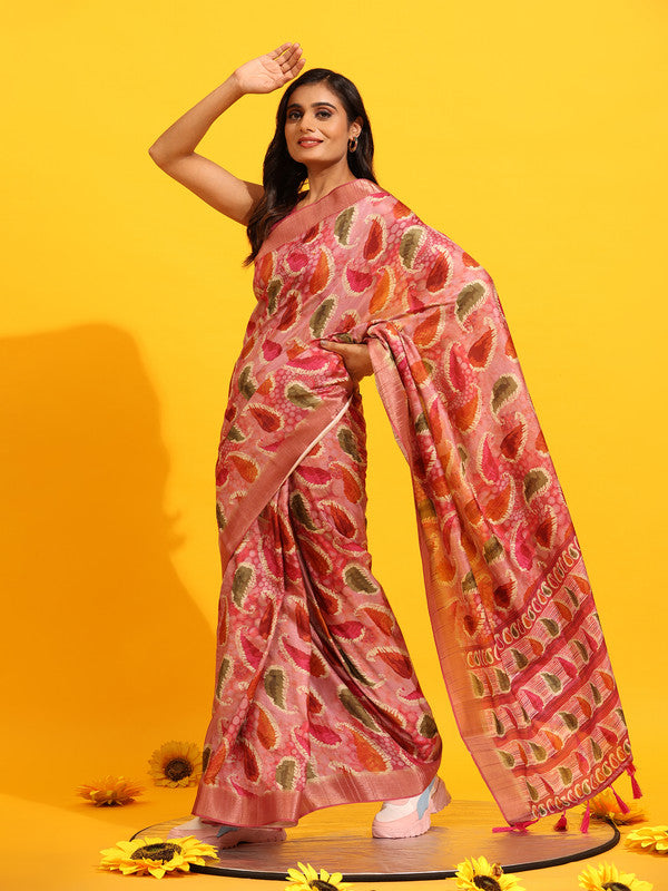 Green Silk Blend Woven Zari Design Paisley Saree with Unstitched Blouse - Hiral Fashion