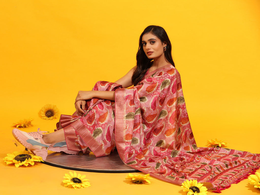 Green Silk Blend Woven Zari Design Paisley Saree with Unstitched Blouse - Hiral Fashion