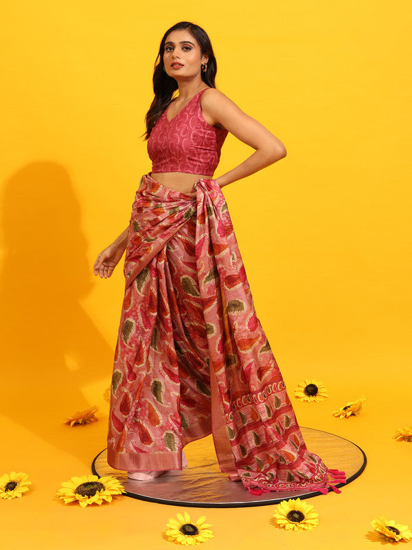 Green Silk Blend Woven Zari Design Paisley Saree with Unstitched Blouse - Hiral Fashion