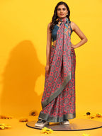 Red Silk Blend Woven Zari Design Geomatric Saree with Unstitched Blouse - Hiral Fashion