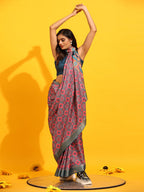 Red Silk Blend Woven Zari Design Geomatric Saree with Unstitched Blouse - Hiral Fashion