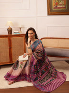 Hiral Fashion Beige Banarasi Silk Cotton Floral Digital Print Saree