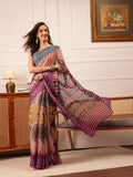 Hiral Fashion Beige Banarasi Silk Cotton Floral Digital Print Saree