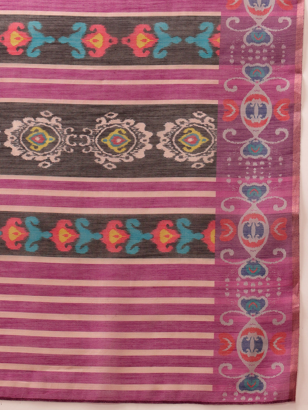 Hiral Fashion Beige Banarasi Silk Cotton Floral Digital Print Saree