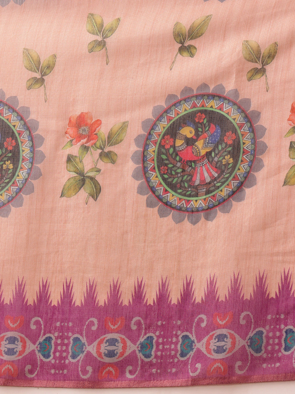 Hiral Fashion Beige Banarasi Silk Cotton Floral Digital Print Saree
