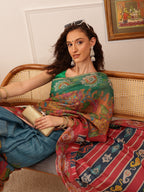 Hiral Fashion Blue Banarasi Silk Cotton Floral Digital Print Saree