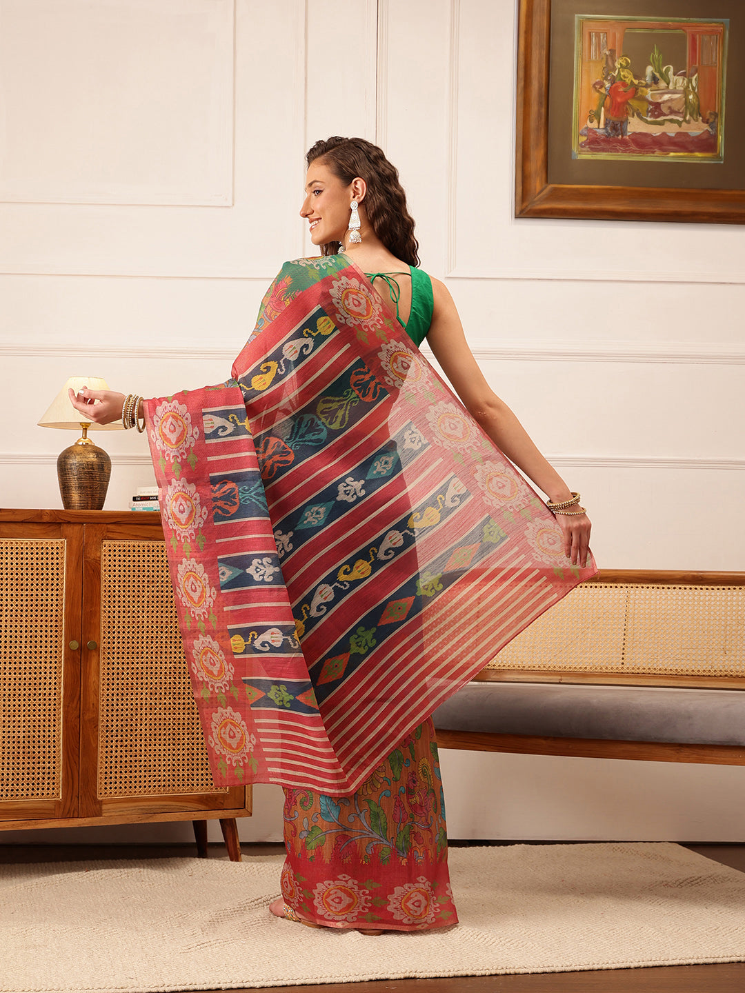 Hiral Fashion Blue Banarasi Silk Cotton Floral Digital Print Saree