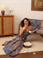 Hiral Fashion Grey Banarasi Silk Cotton Floral Digital Print Saree