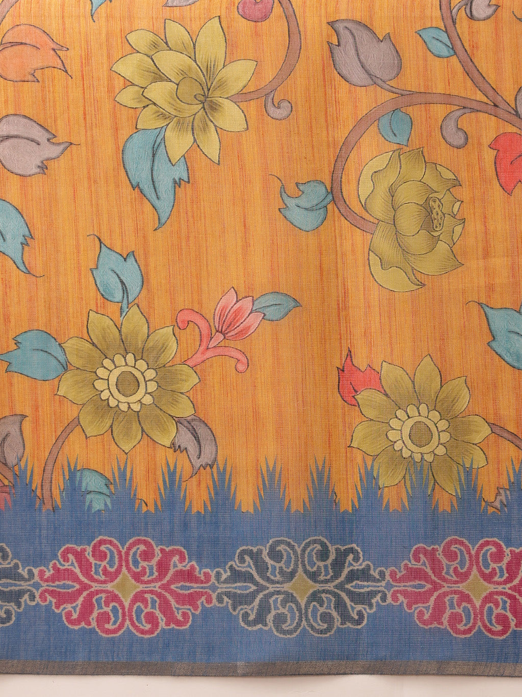Hiral Fashion Mustard Banarasi Silk Cotton Floral Digital Print Saree