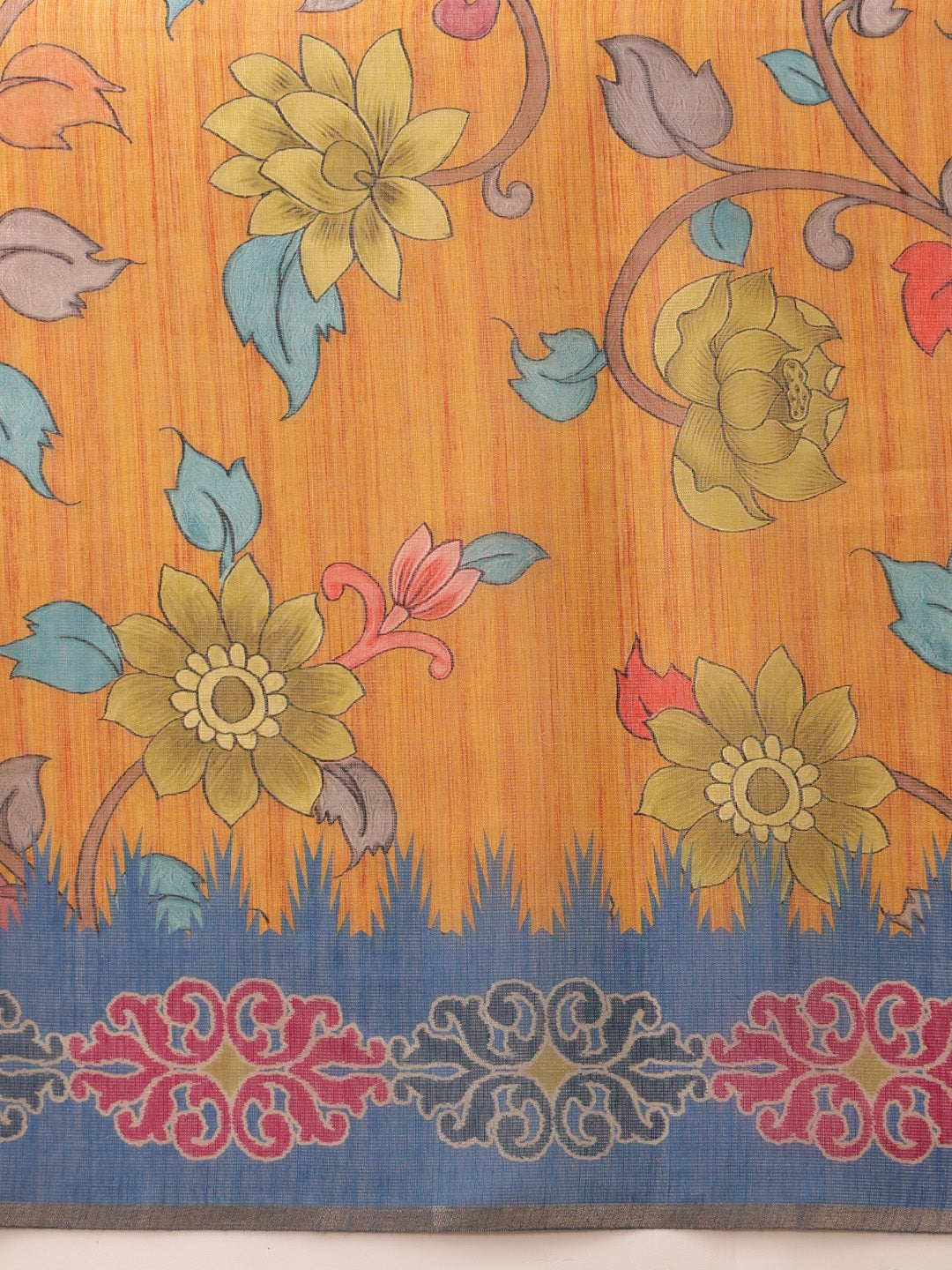 Hiral Fashion Mustard Banarasi Silk Cotton Floral Digital Print Saree