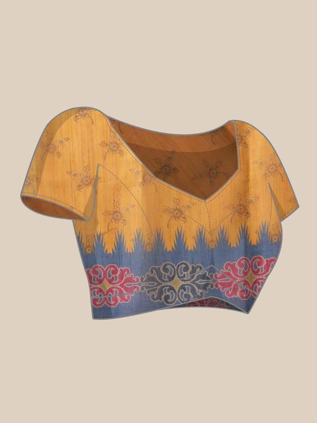 Hiral Fashion Mustard Banarasi Silk Cotton Floral Digital Print Saree