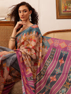 Hiral Fashion Purple Banarasi Silk Cotton Floral Digital Print Saree