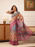 Hiral Fashion Purple Banarasi Silk Cotton Floral Digital Print Saree
