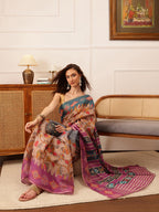 Hiral Fashion Purple Banarasi Silk Cotton Floral Digital Print Saree