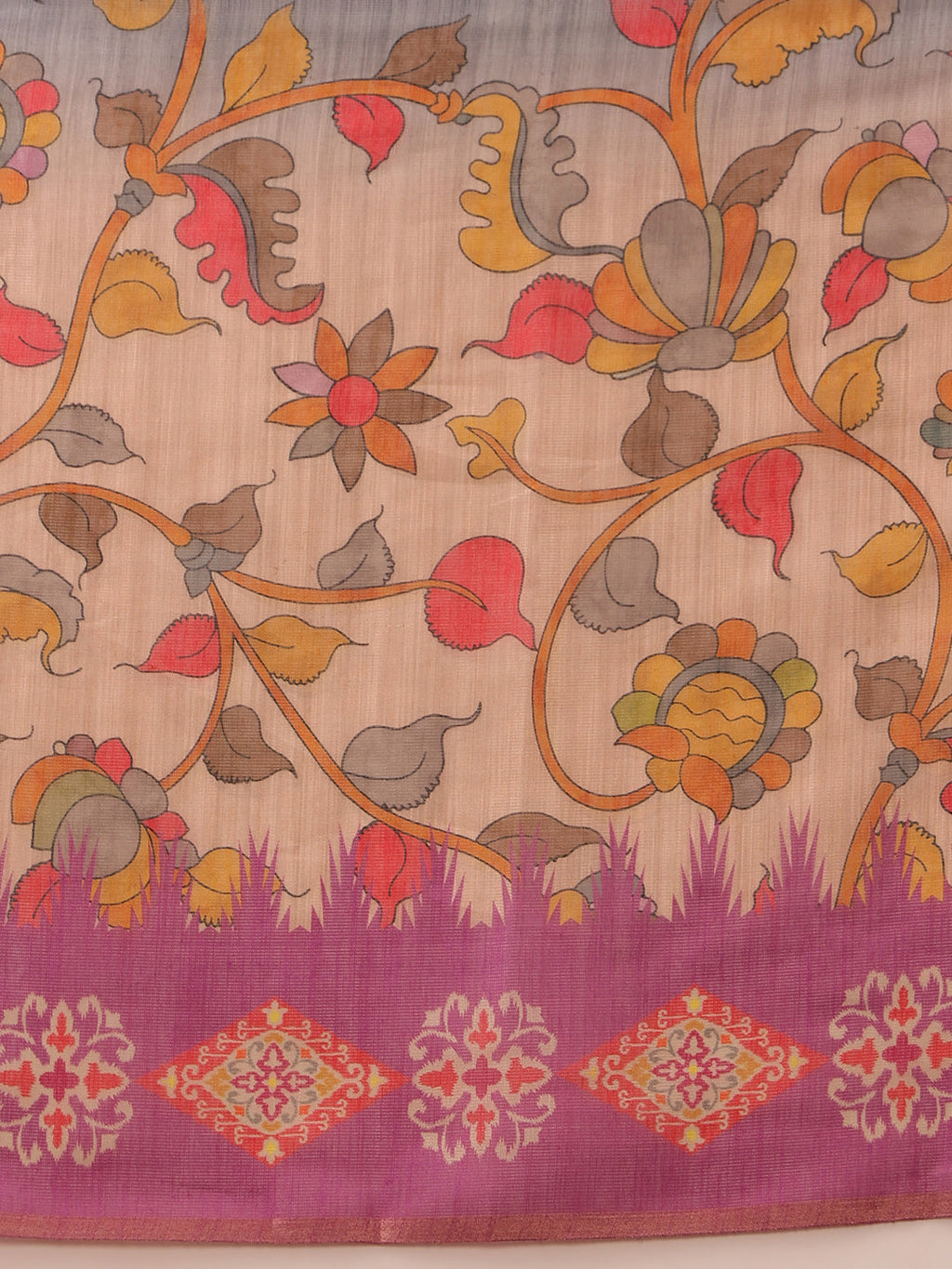 Hiral Fashion Purple Banarasi Silk Cotton Floral Digital Print Saree