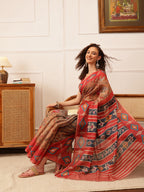 Hiral Fashion Red Banarasi Silk Cotton Floral Digital Print Saree