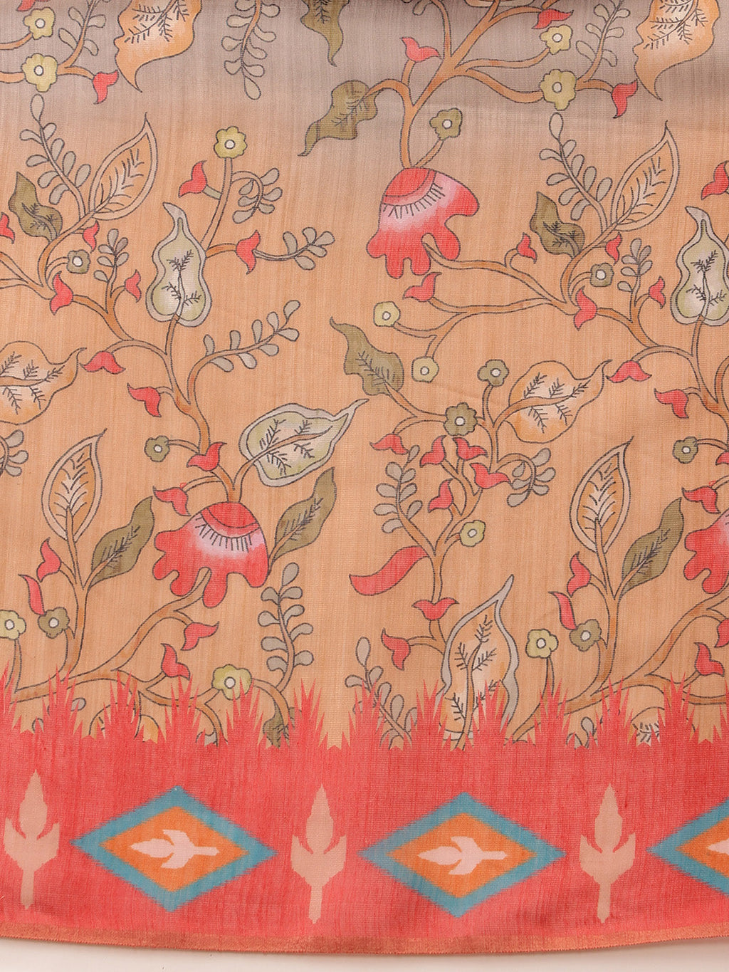Hiral Fashion Red Banarasi Silk Cotton Floral Digital Print Saree