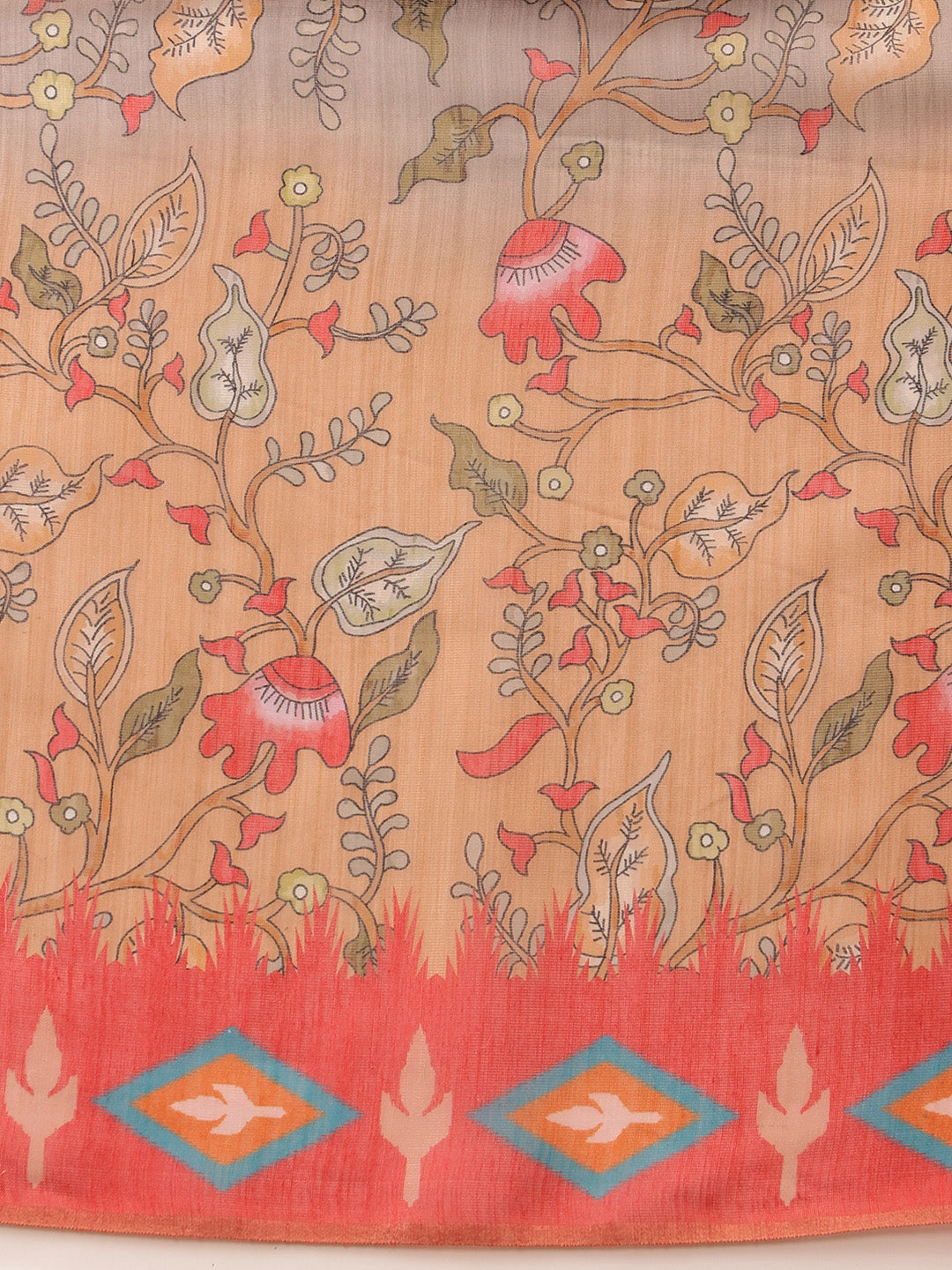 Hiral Fashion Red Banarasi Silk Cotton Floral Digital Print Saree