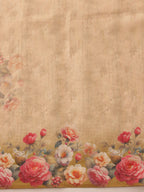 Hiral Fashion Beige Banarasi Silk Cotton Floral Digital Print Saree
