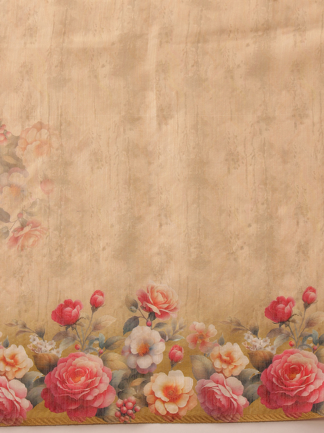 Hiral Fashion Beige Banarasi Silk Cotton Floral Digital Print Saree