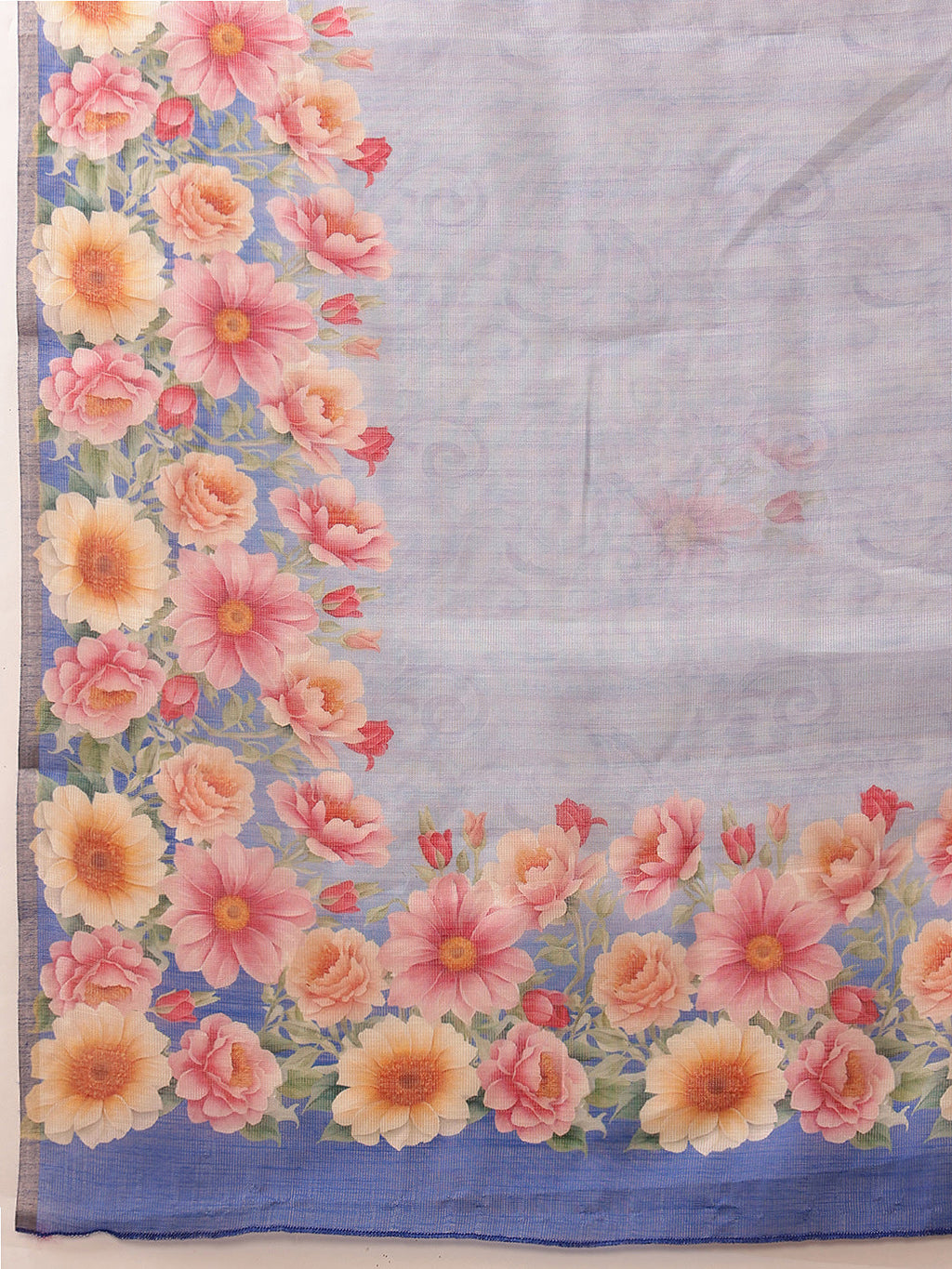 Hiral Fashion Blue Banarasi Silk Cotton Floral Digital Print Saree