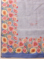 Hiral Fashion Blue Banarasi Silk Cotton Floral Digital Print Saree